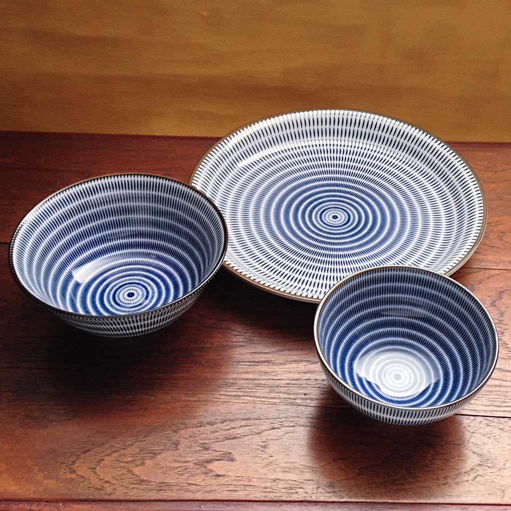 Japanese Porcelain Rice Soup Bowl – 4.5 Inch, Blue Sendan Tokusa Pattern, Made In Japan